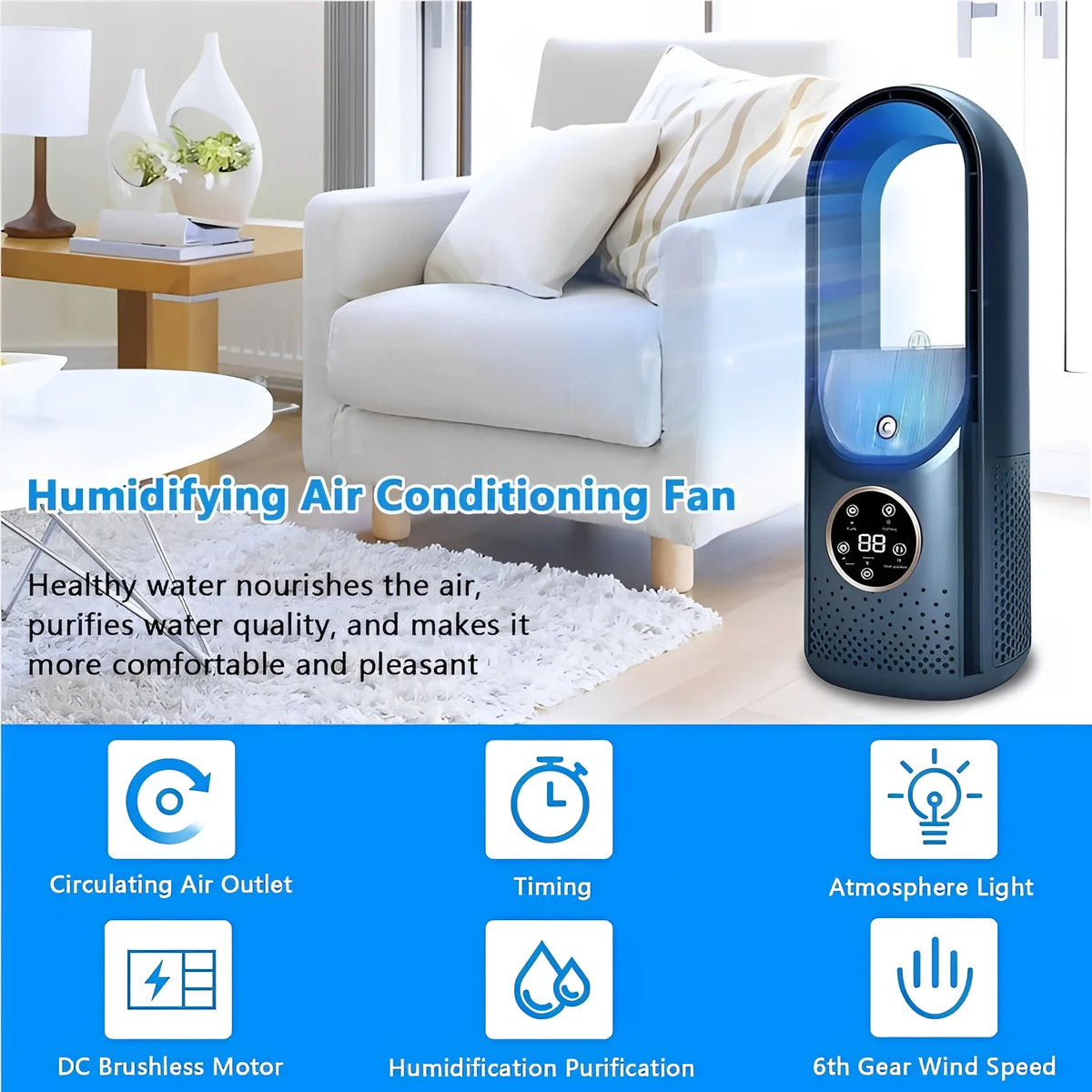 Portable Air Cooler & Humidifier Bladeless Quiet Touch Controls