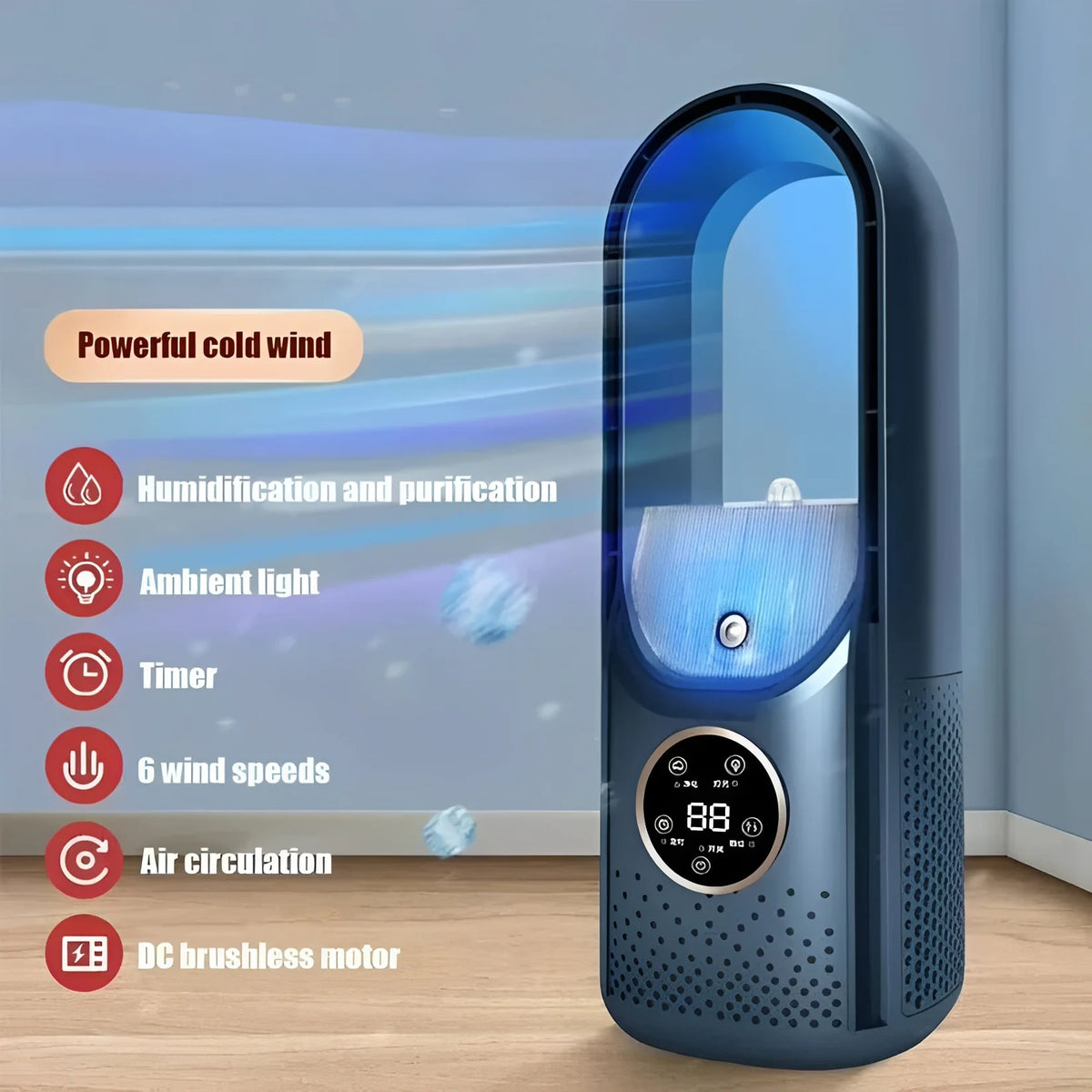Portable Air Cooler & Humidifier Bladeless Quiet Touch Controls