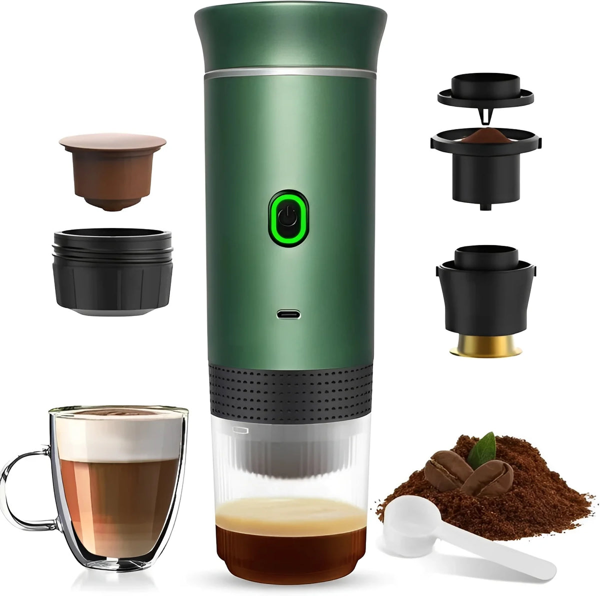 Portable Coffee Maker USB Powered Capsule & Ground Compatible