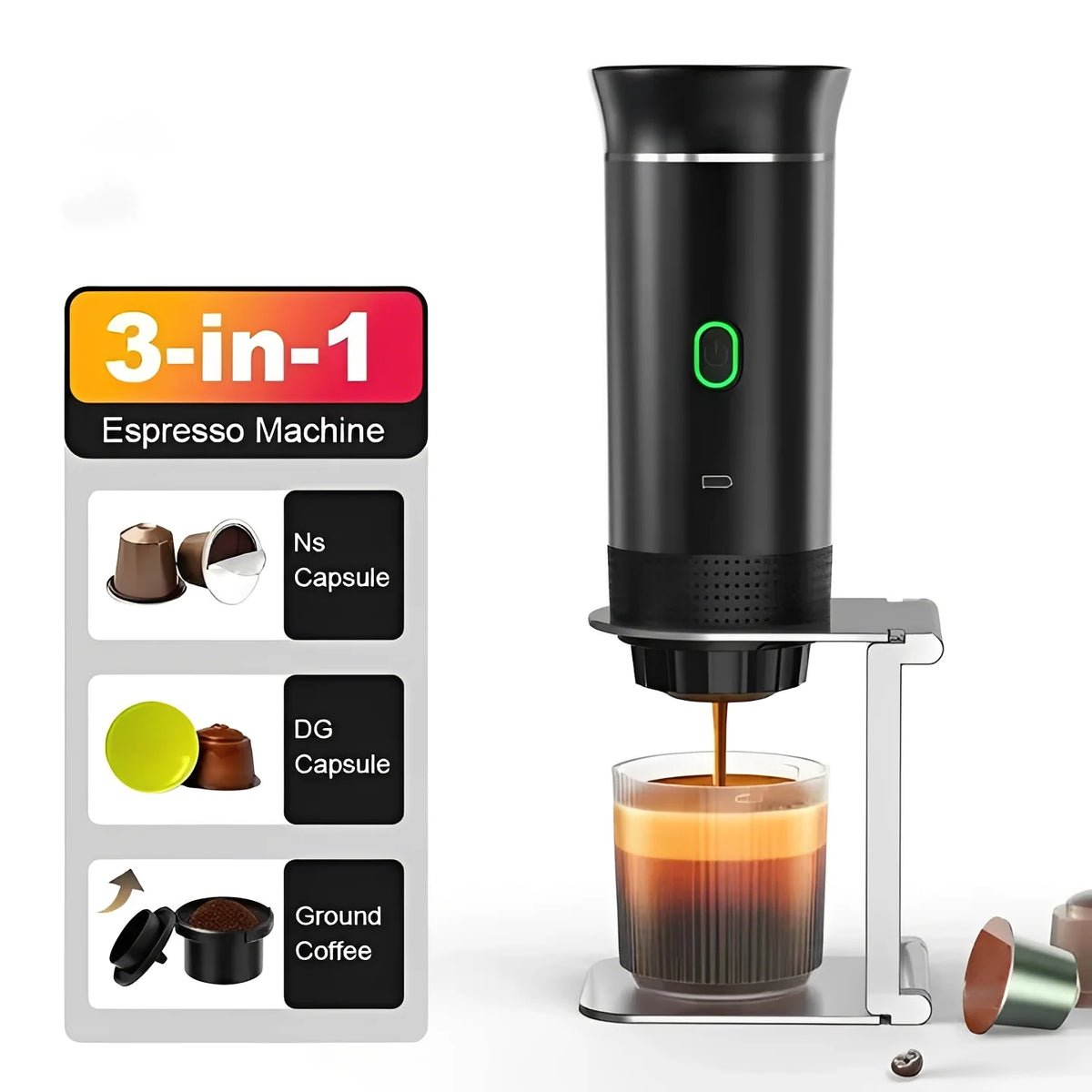 Portable Coffee Maker USB Powered Capsule & Ground Compatible