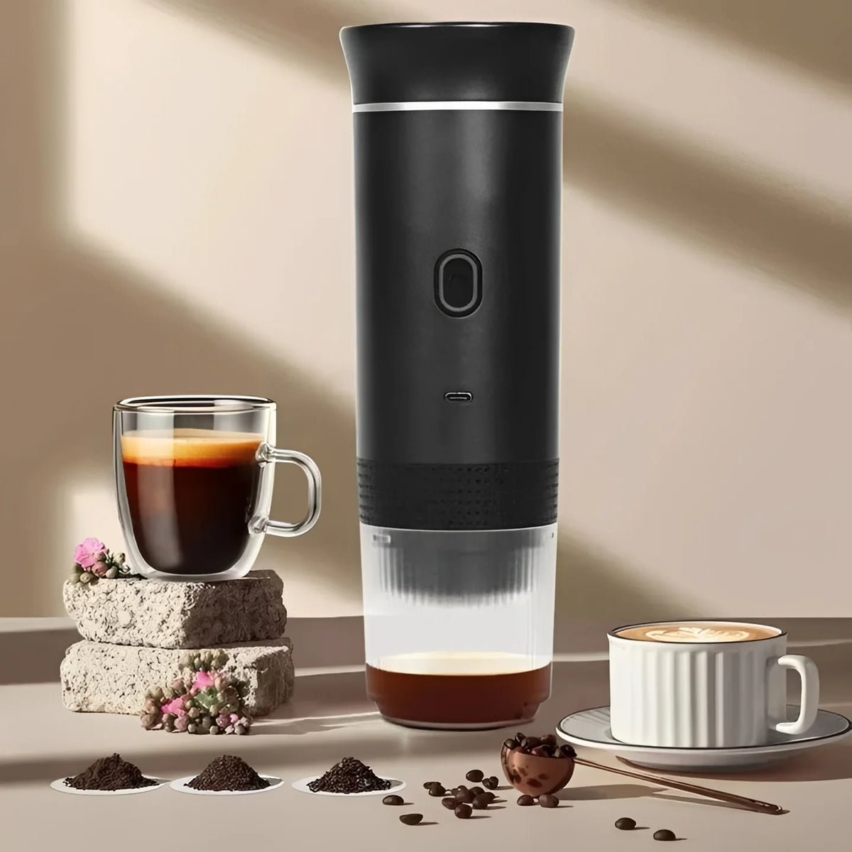 Portable Coffee Maker USB Powered Capsule & Ground Compatible