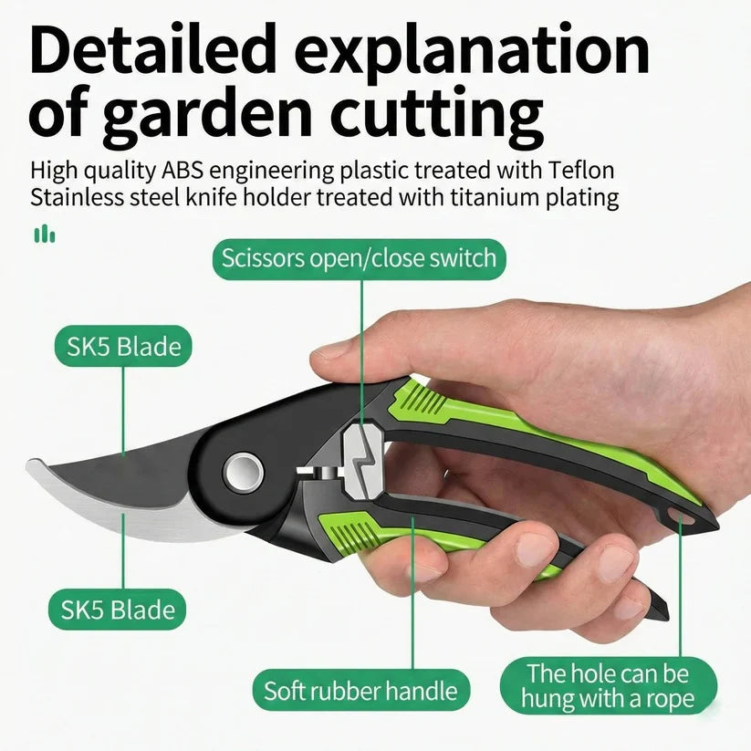 Pruning Shears 1.4 Inch Cut Heat-Treated Steel Automatic Spring