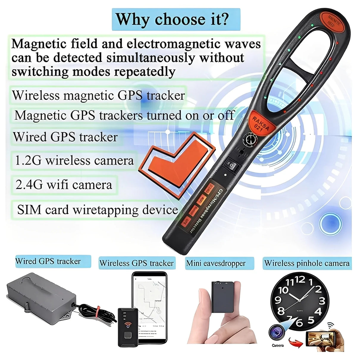 RF Detector Multi-Band Rechargeable USB-C Detachable Probe