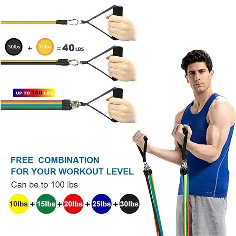 Resistance Band Set 11-Piece Adjustable TPE Foam Handles