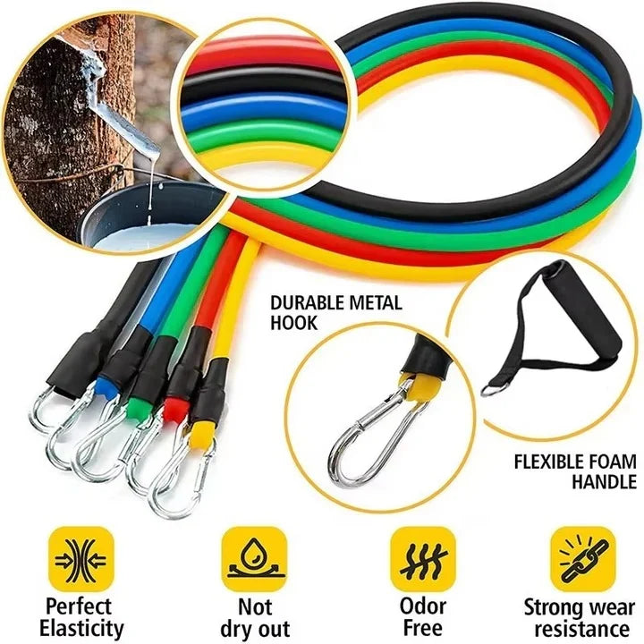 Resistance Band Set 11-Piece Adjustable TPE Foam Handles