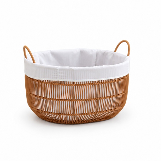 Round Woven Storage Basket with Fabric Liner and Handles