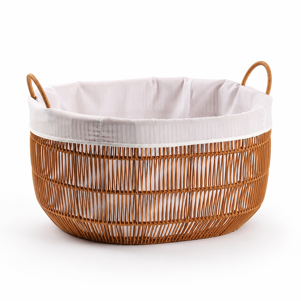 Round Woven Storage Basket with Fabric Liner and Handles