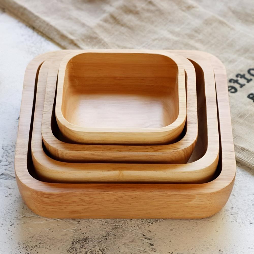 Serving Bowl Natural Rubberwood Polished Food-Safe Finish