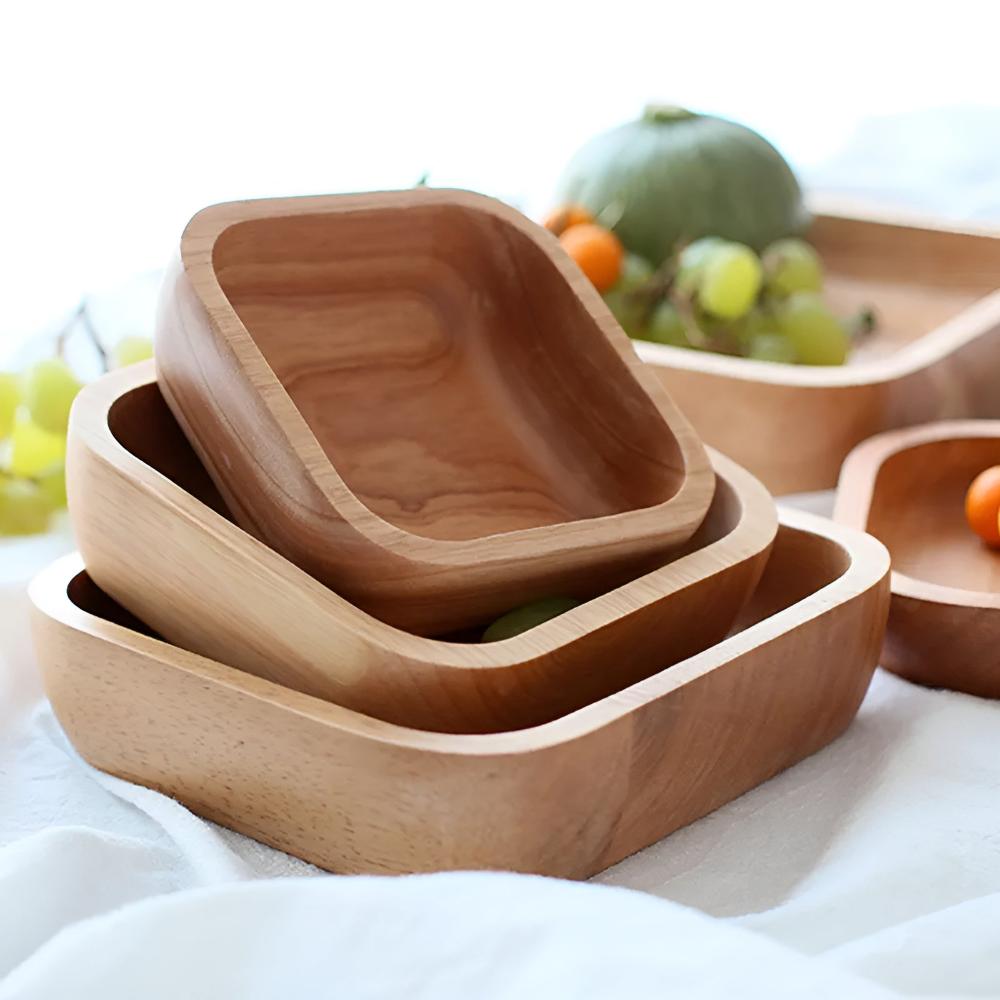 Serving Bowl Natural Rubberwood Polished Food-Safe Finish