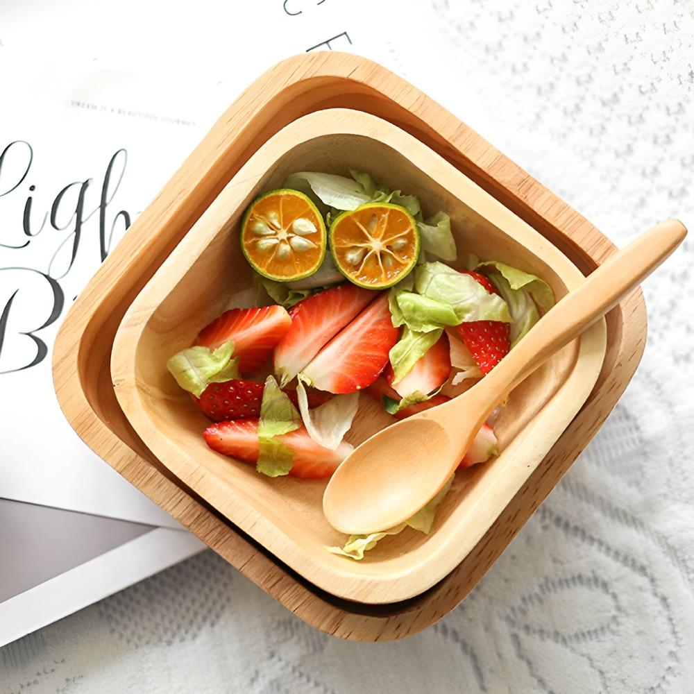 Serving Bowl Natural Rubberwood Polished Food-Safe Finish
