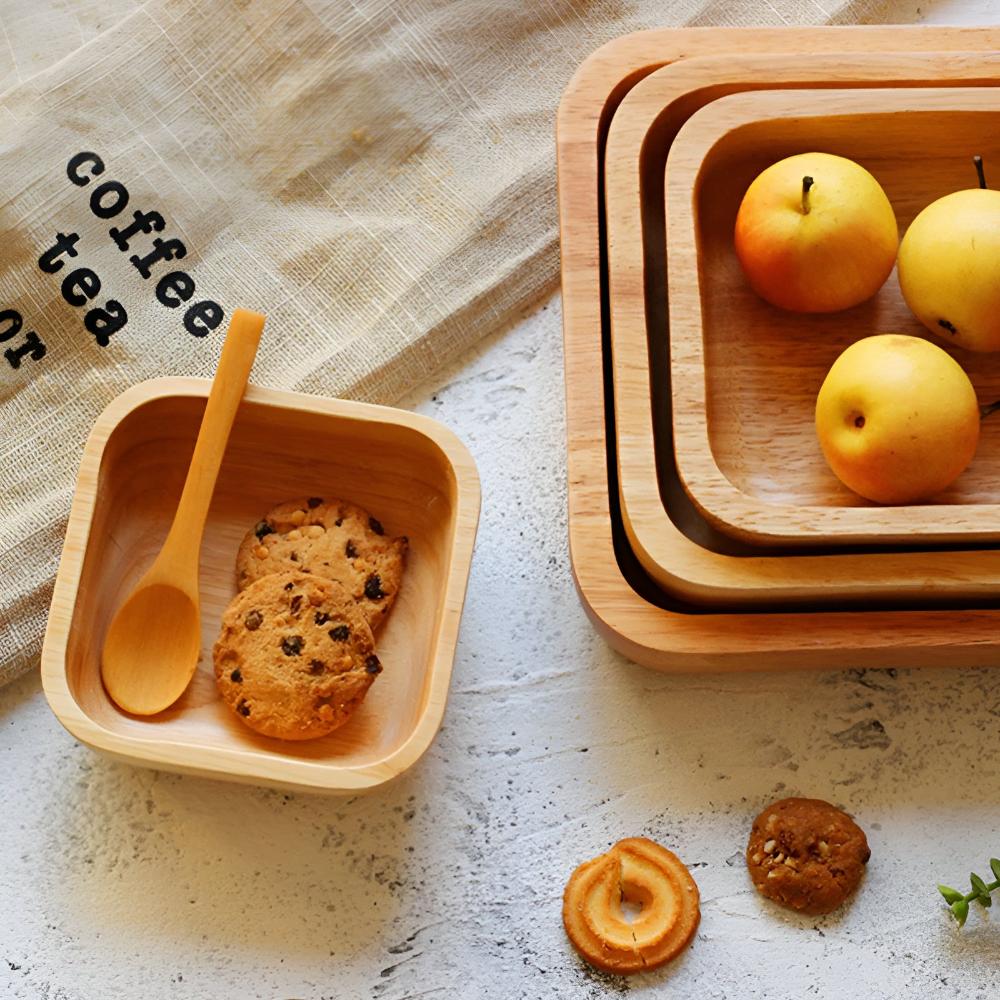 Serving Bowl Natural Rubberwood Polished Food-Safe Finish