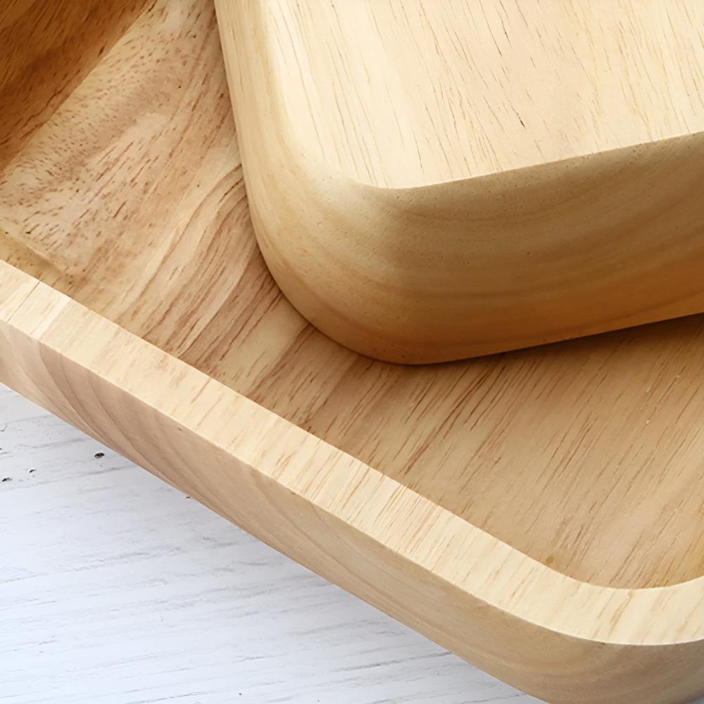 Serving Bowl Natural Rubberwood Polished Food-Safe Finish
