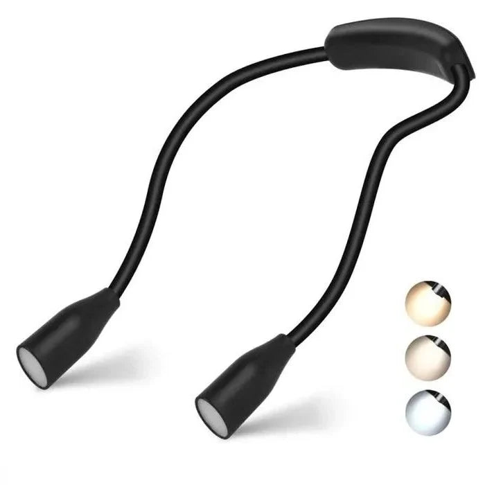 Shoulder Reading Light Dual Bendable Arms & USB Rechargeable