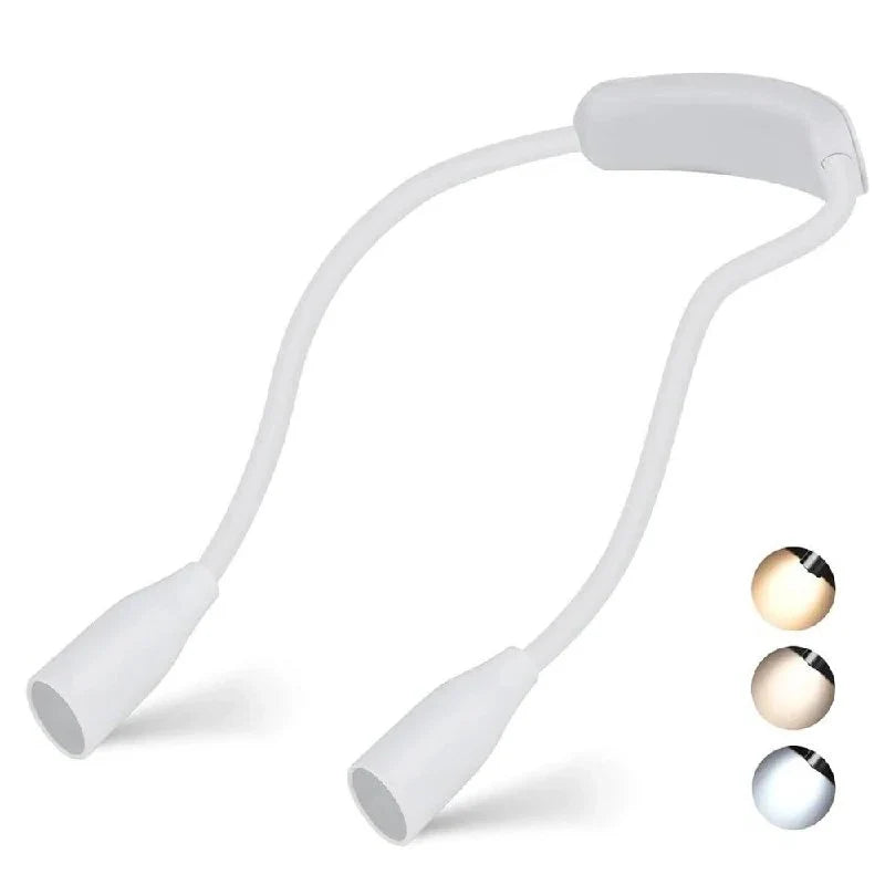 Shoulder Reading Light Dual Bendable Arms & USB Rechargeable