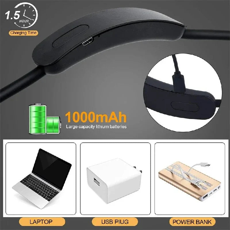 Shoulder Reading Light Dual Bendable Arms & USB Rechargeable