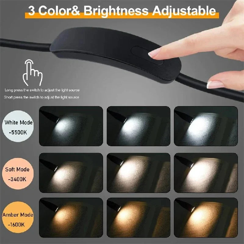 Shoulder Reading Light Dual Bendable Arms & USB Rechargeable