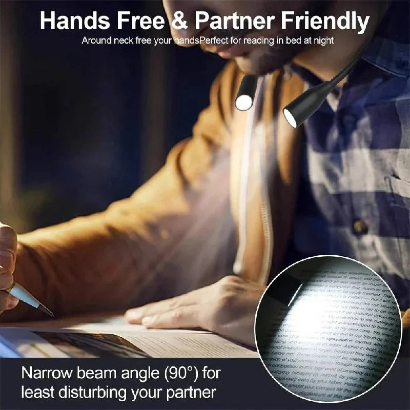 Shoulder Reading Light Dual Bendable Arms & USB Rechargeable