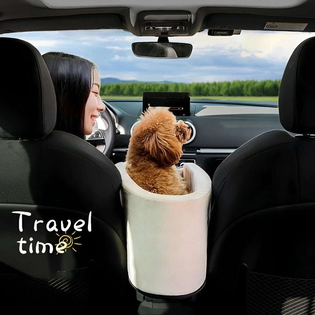 Small Pet Car Seat Armrest-Mount Padded Zippered Top