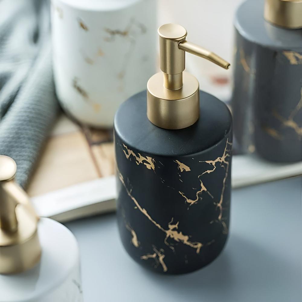 Soap Dispenser Ceramic Marble Design & Gold Accents 400ml