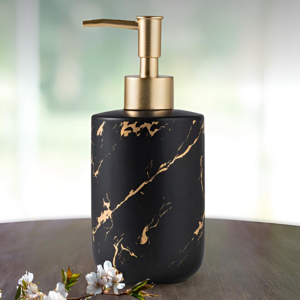 Soap Dispenser Ceramic Marble Design & Gold Accents 400ml