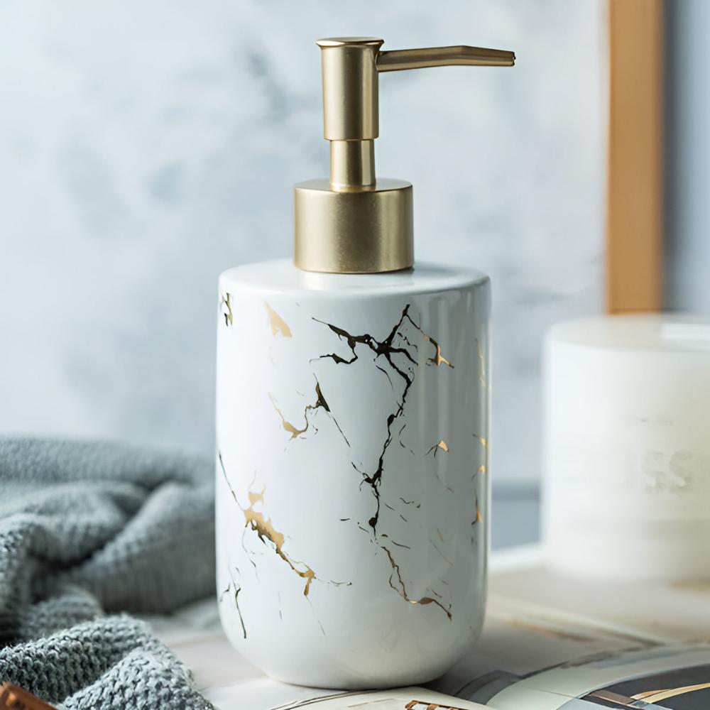Soap Dispenser Ceramic Marble Design & Gold Accents 400ml
