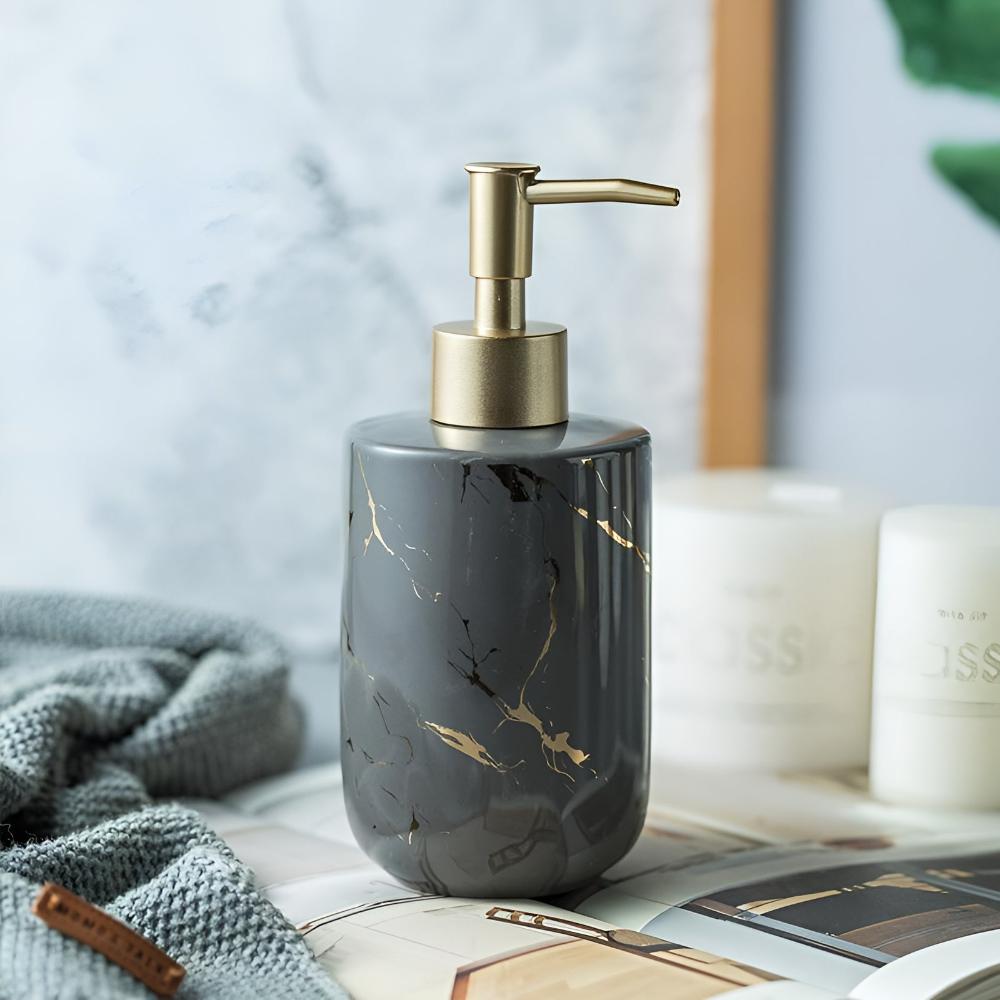Soap Dispenser Ceramic Marble Design & Gold Accents 400ml