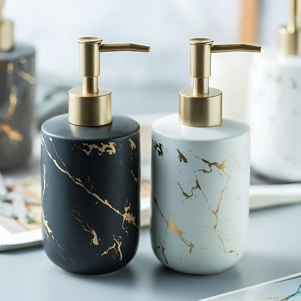 Soap Dispenser Ceramic Marble Design & Gold Accents 400ml