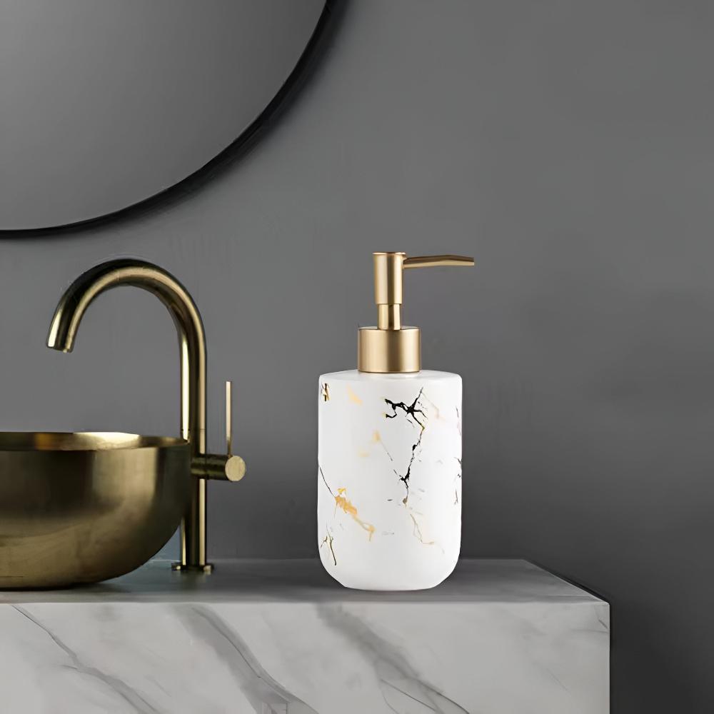 Soap Dispenser Ceramic Marble Design & Gold Accents 400ml