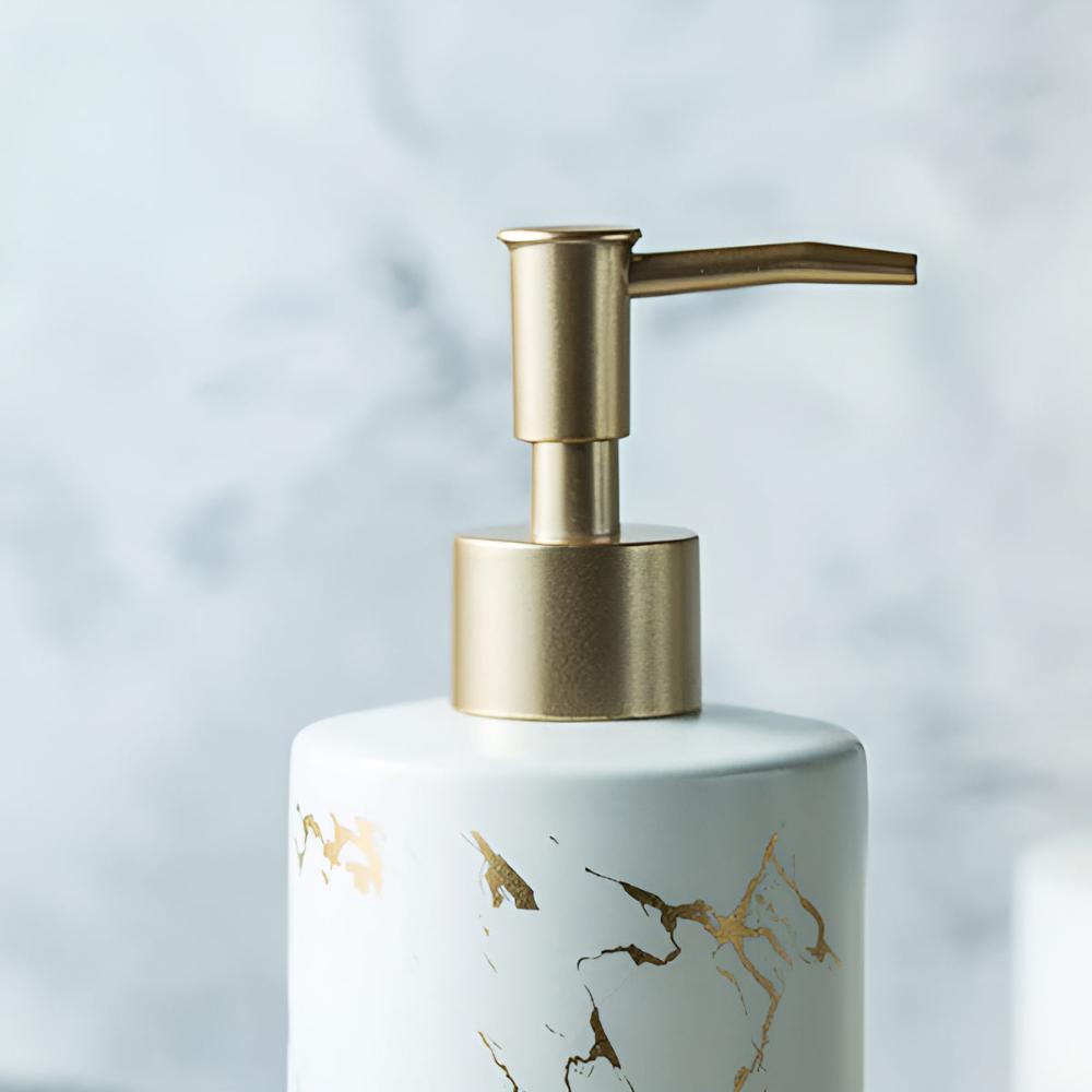 Soap Dispenser Ceramic Marble Design & Gold Accents 400ml