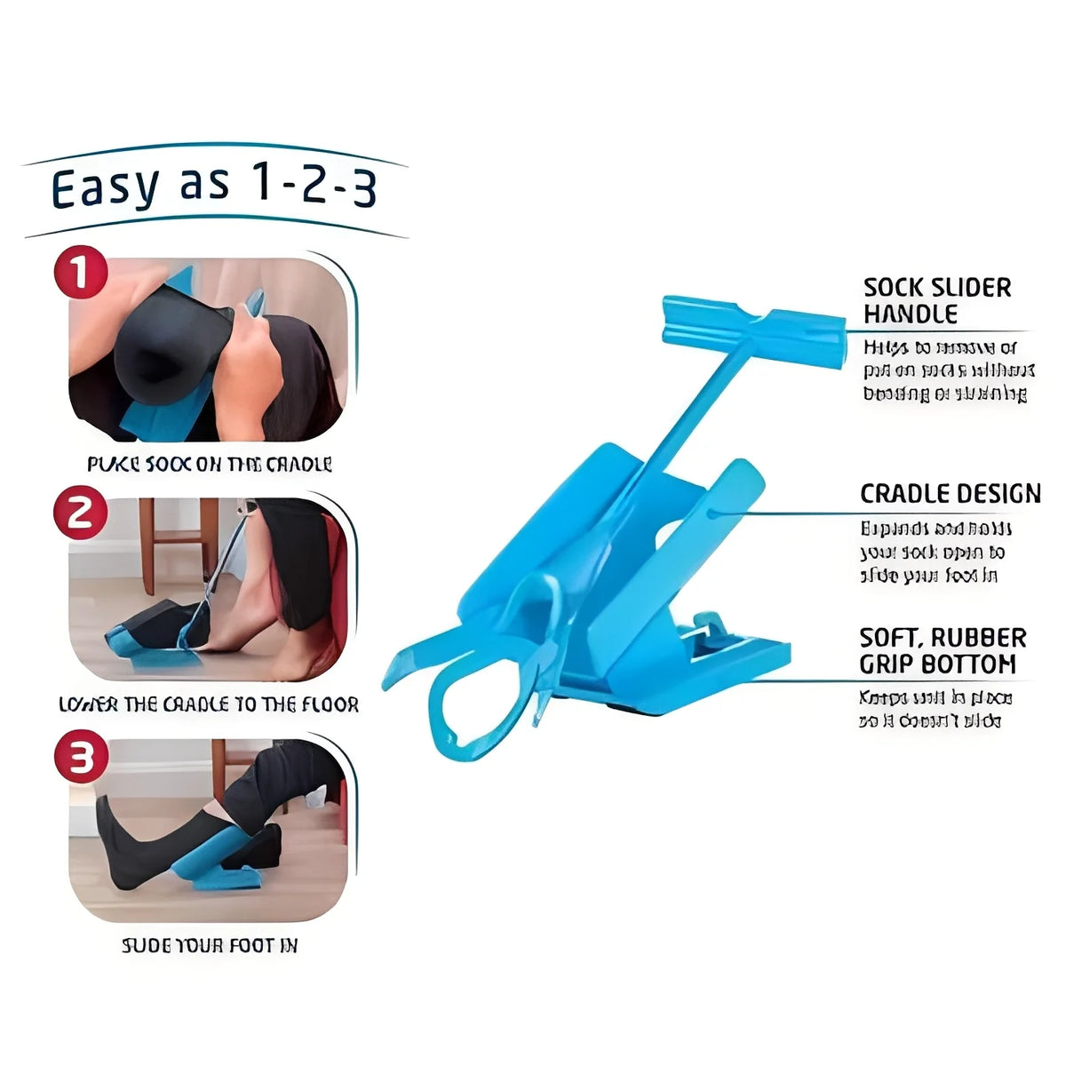 Sock Aid Foldable Handle Non-Slip Cradle & Shoehorn