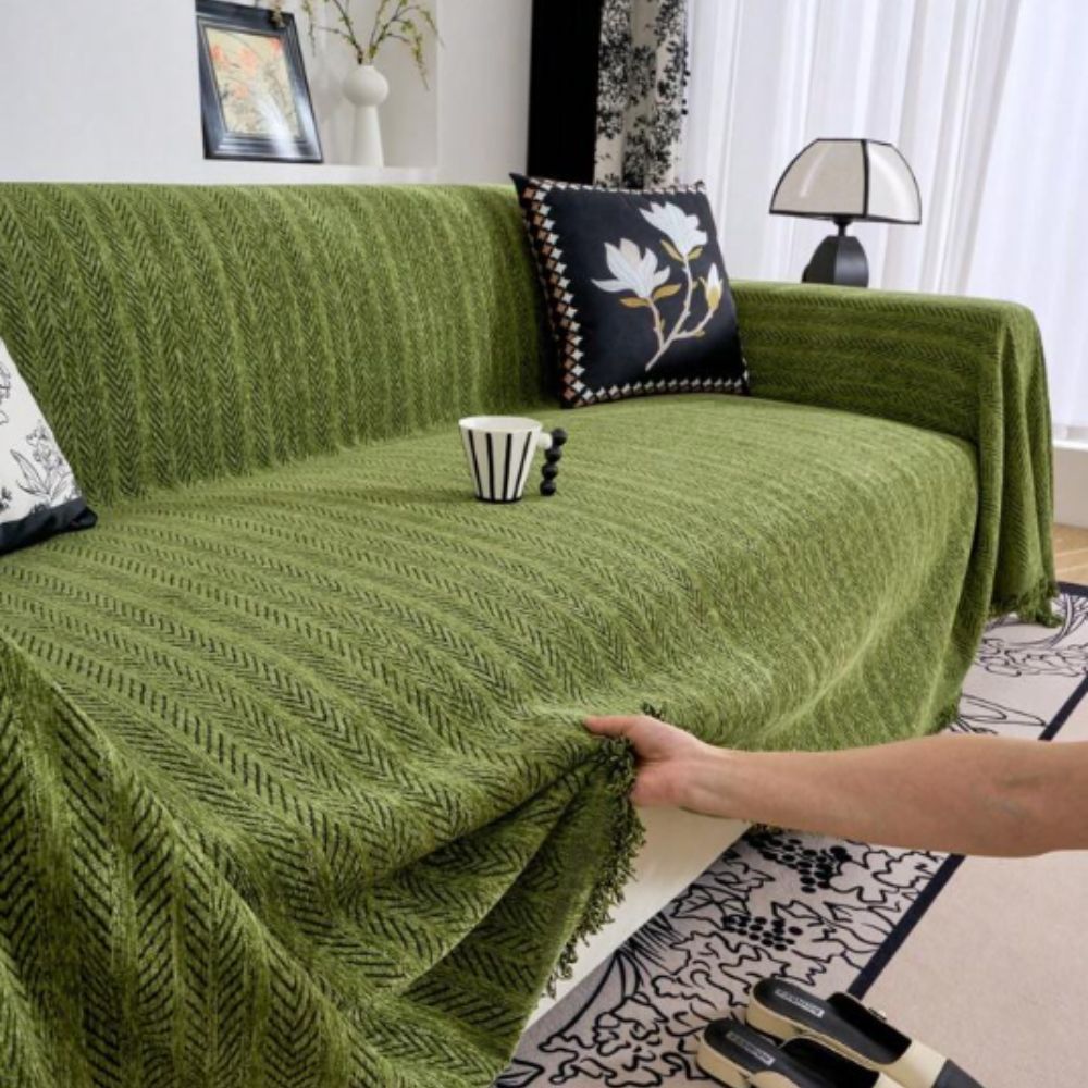 Sofa Cover Herringbone Chenille Non-Slip & Pet-Friendly