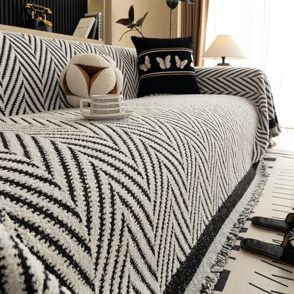 Sofa Cover Jacquard Chevron Anti-Pilling Microfiber Tassel Fringe