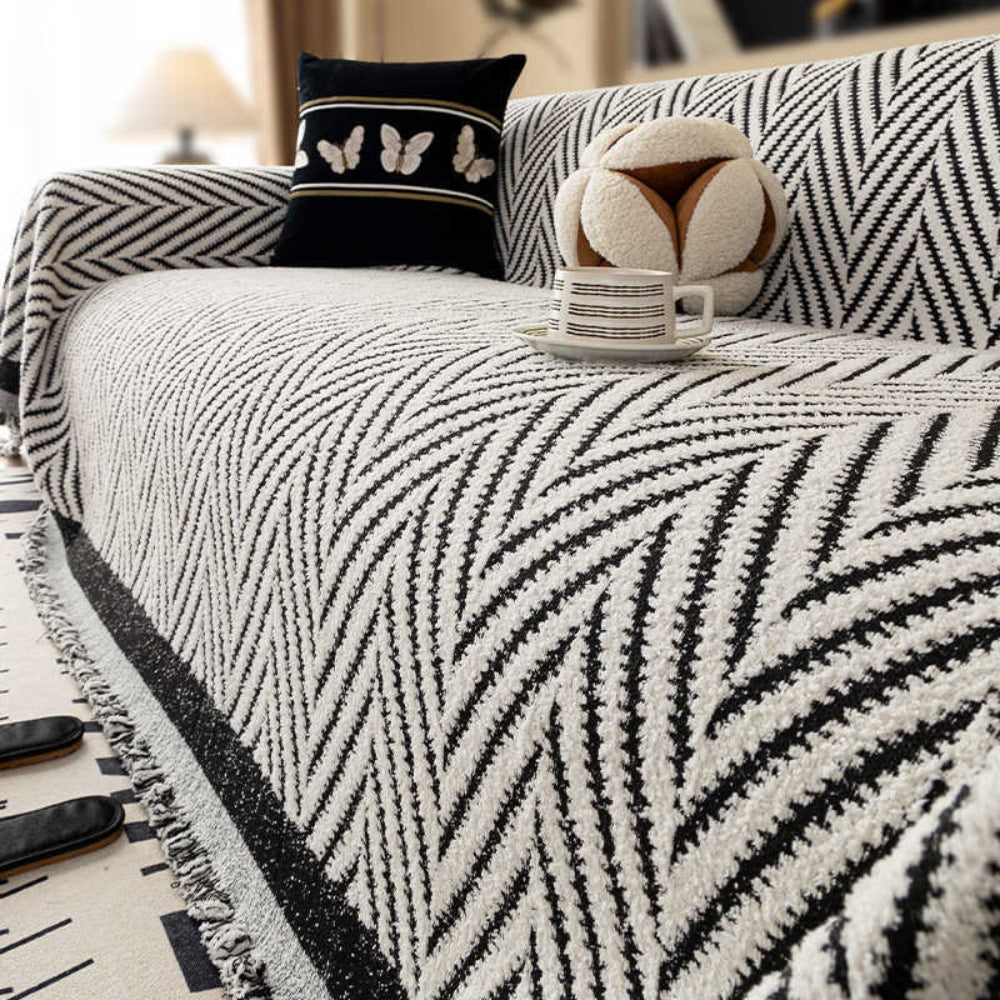 Sofa Cover Jacquard Chevron Anti-Pilling Microfiber Tassel Fringe
