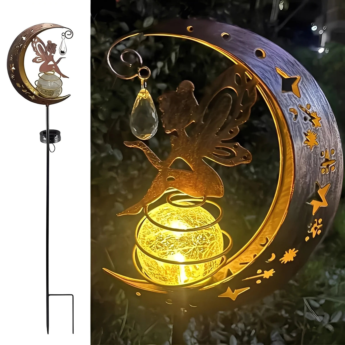 Solar Garden Light Moon & Fairy Dusk-To-Dawn IP55 Water-Resistant