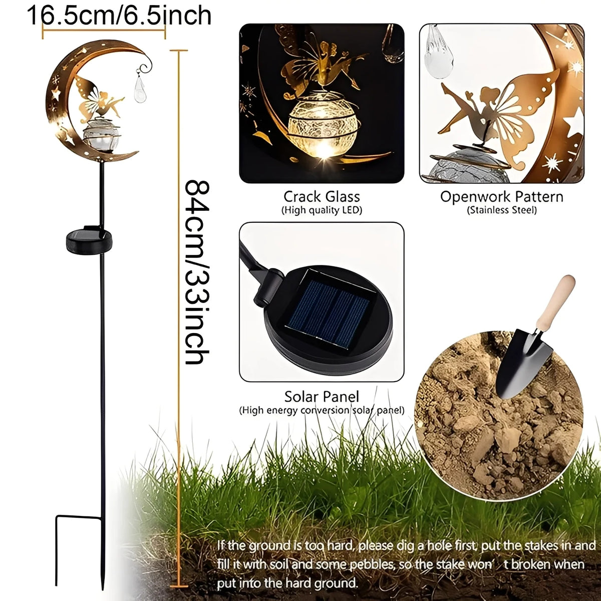 Solar Garden Light Moon & Fairy Dusk-To-Dawn IP55 Water-Resistant