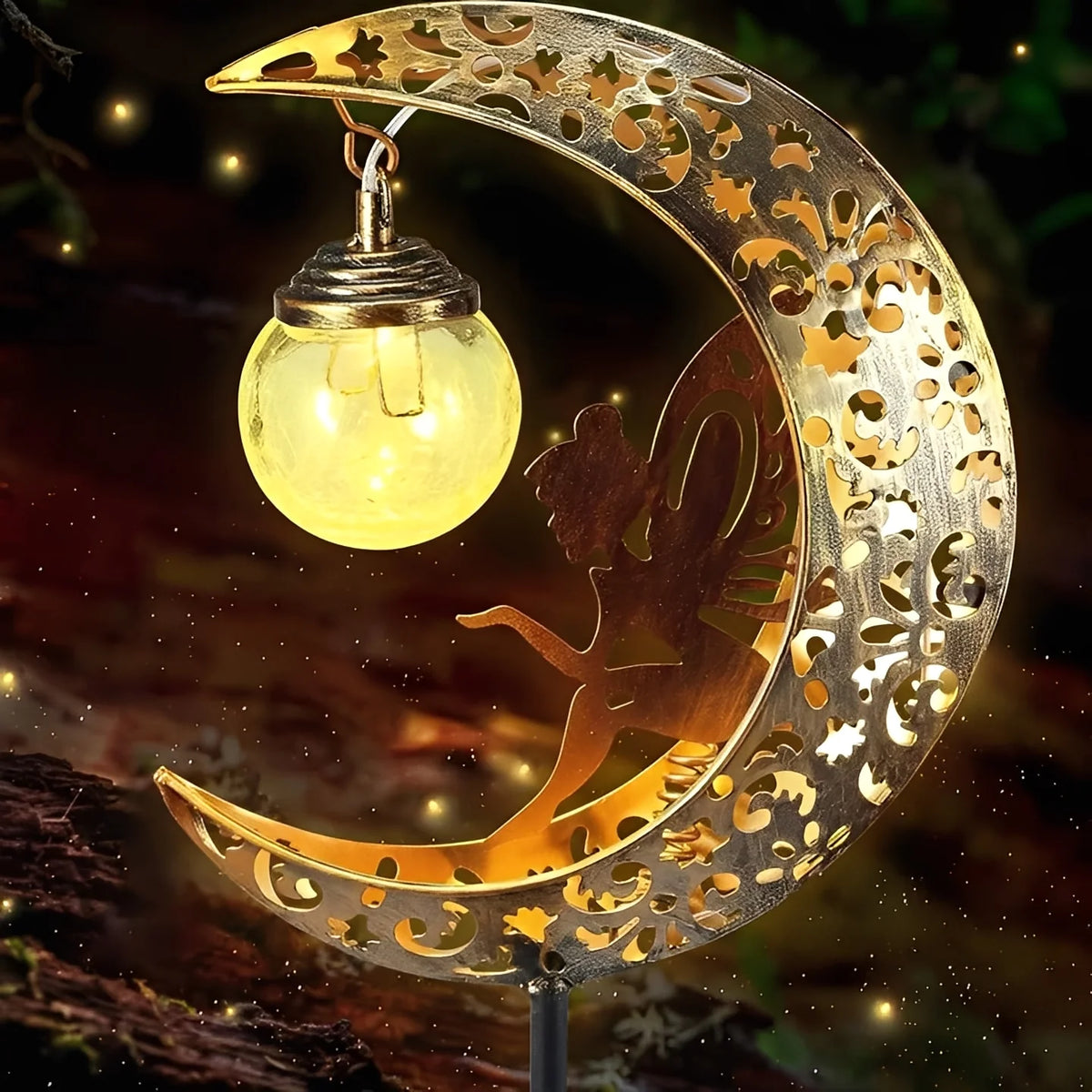 Solar Garden Light Moon & Fairy Dusk-To-Dawn IP55 Water-Resistant