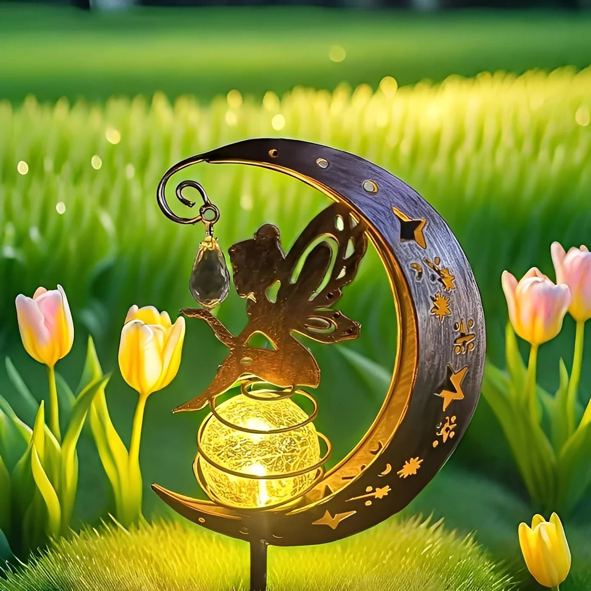 Solar Garden Light Moon & Fairy Dusk-To-Dawn IP55 Water-Resistant