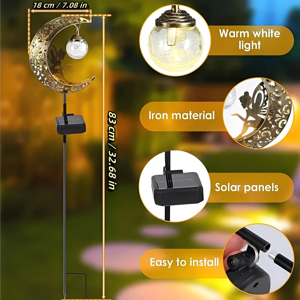 Solar Garden Light Moon & Fairy Dusk-To-Dawn IP55 Water-Resistant