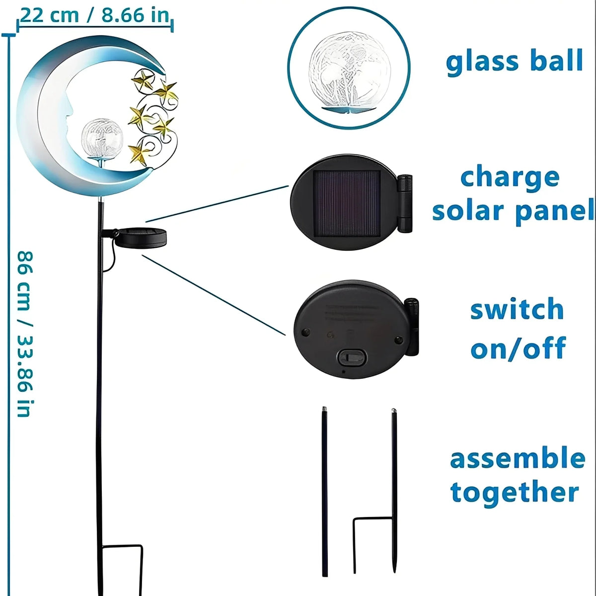 Solar Garden Light Moon & Fairy Dusk-To-Dawn IP55 Water-Resistant