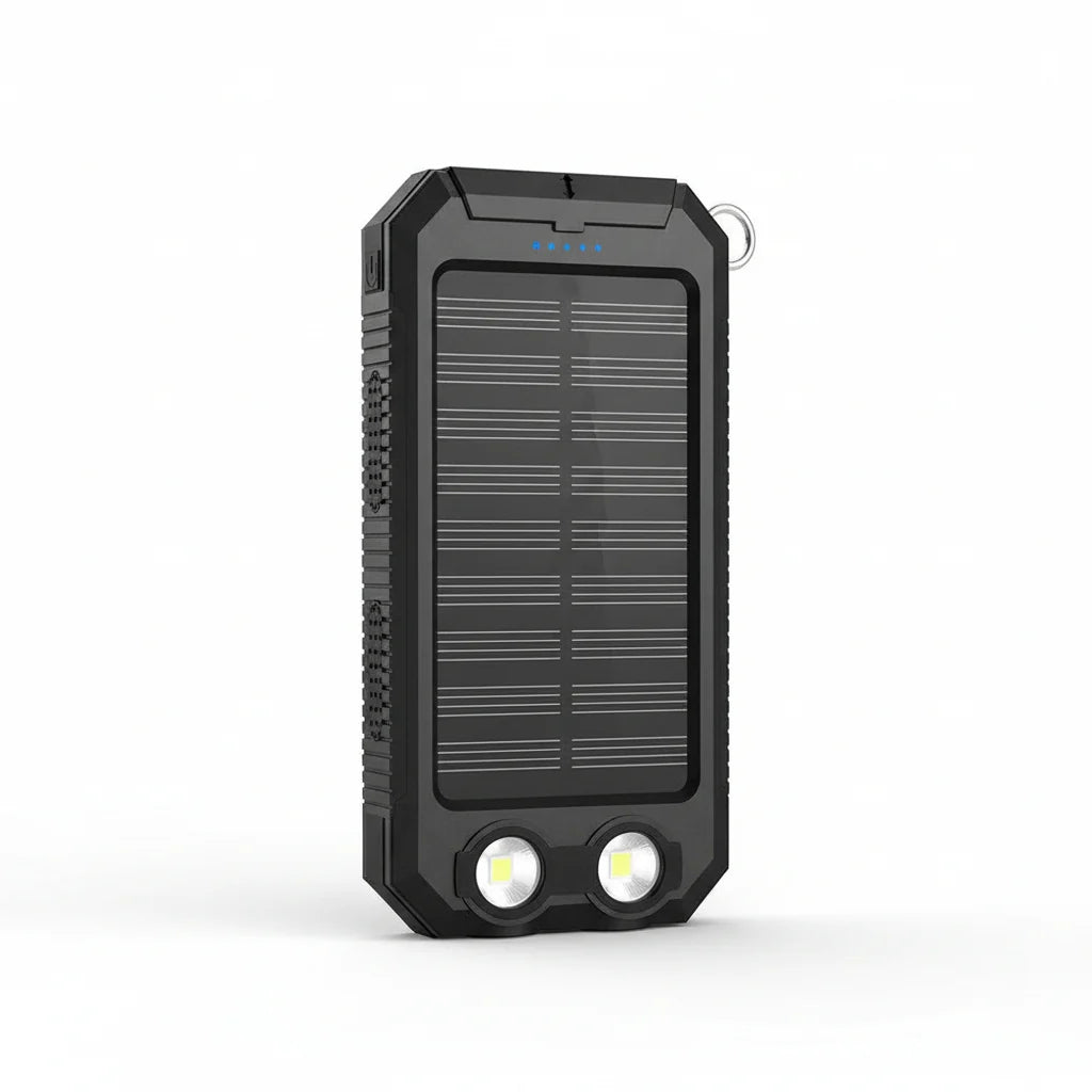 Solar Power Bank Dual USB Splash-Resistant LED Light