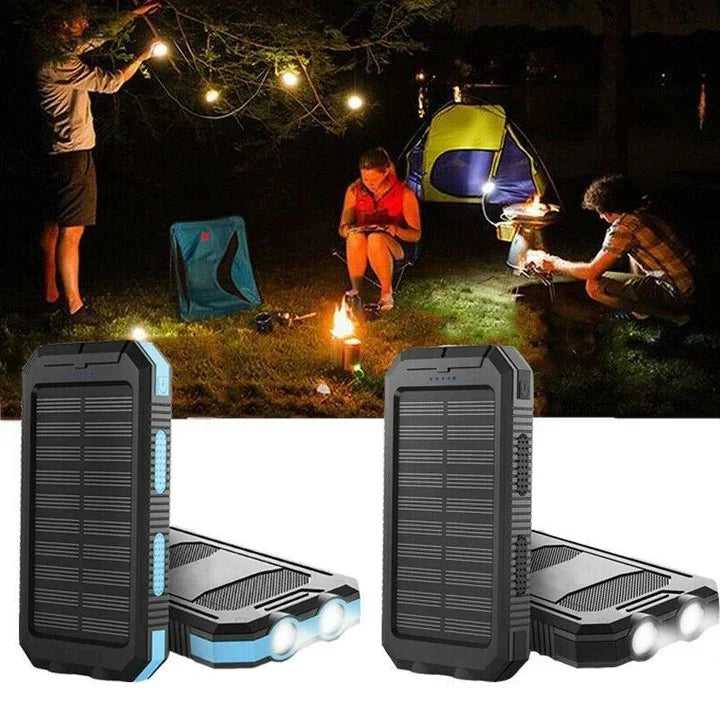 Solar Power Bank Dual USB Splash-Resistant LED Light