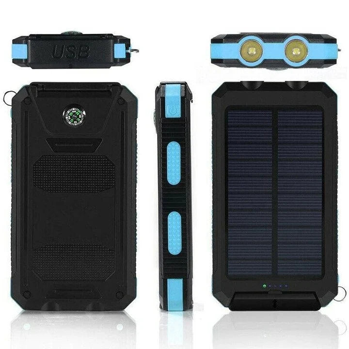 Solar Power Bank Dual USB Splash-Resistant LED Light