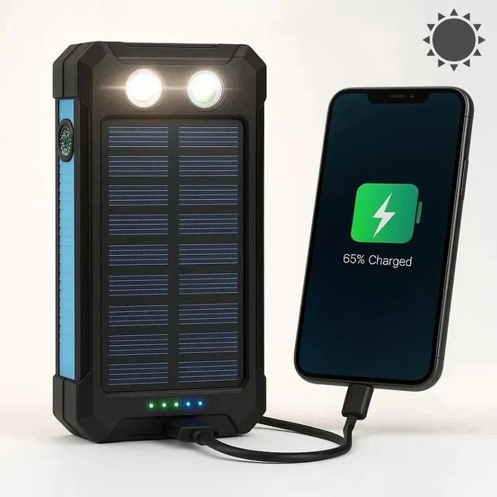 Solar Power Bank Dual USB Splash-Resistant LED Light