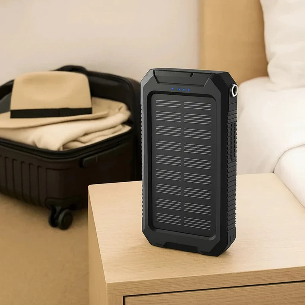 Solar Power Bank Dual USB Splash-Resistant LED Light