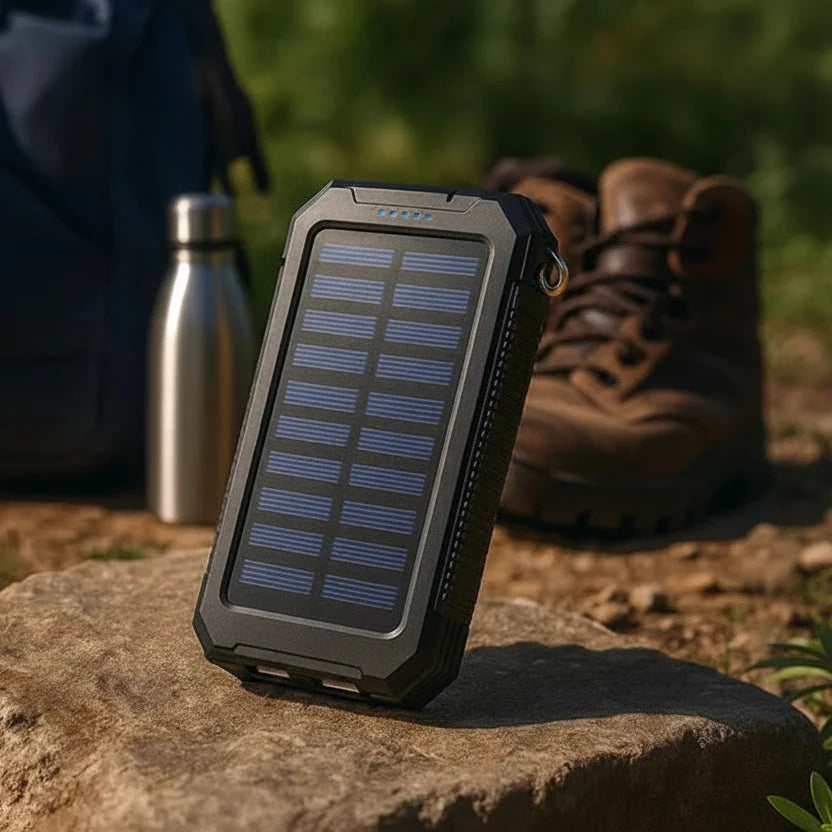 Solar Power Bank Dual USB Splash-Resistant LED Light