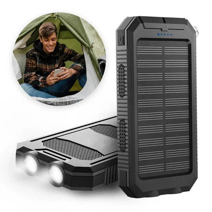 Solar Power Bank Dual USB Splash-Resistant LED Light