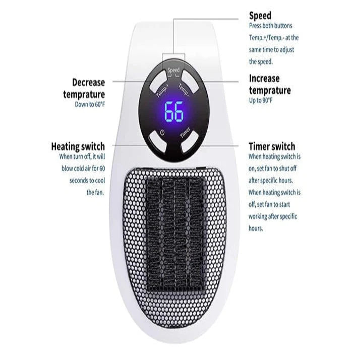 Space Heater Compact Programmable Heats 350 Sq Ft