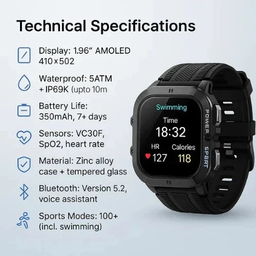 Sports Watch Activity Tracker Swim-Ready 5ATM