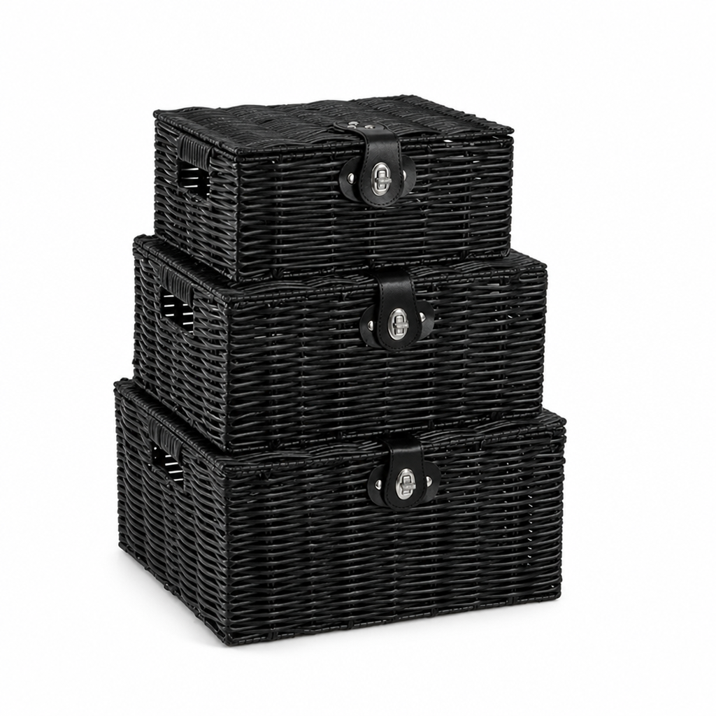 Stackable Woven Rattan Storage Basket with Handles