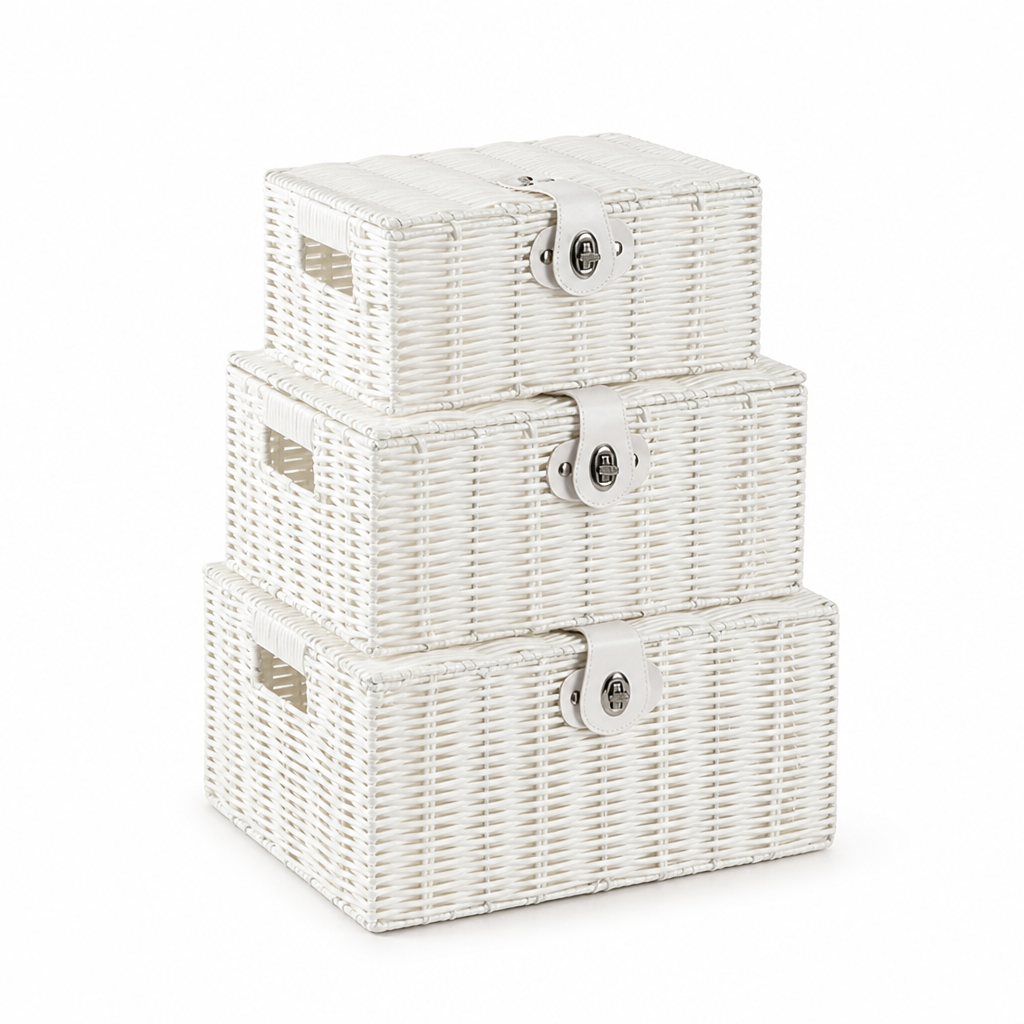 Stackable Woven Rattan Storage Basket with Handles